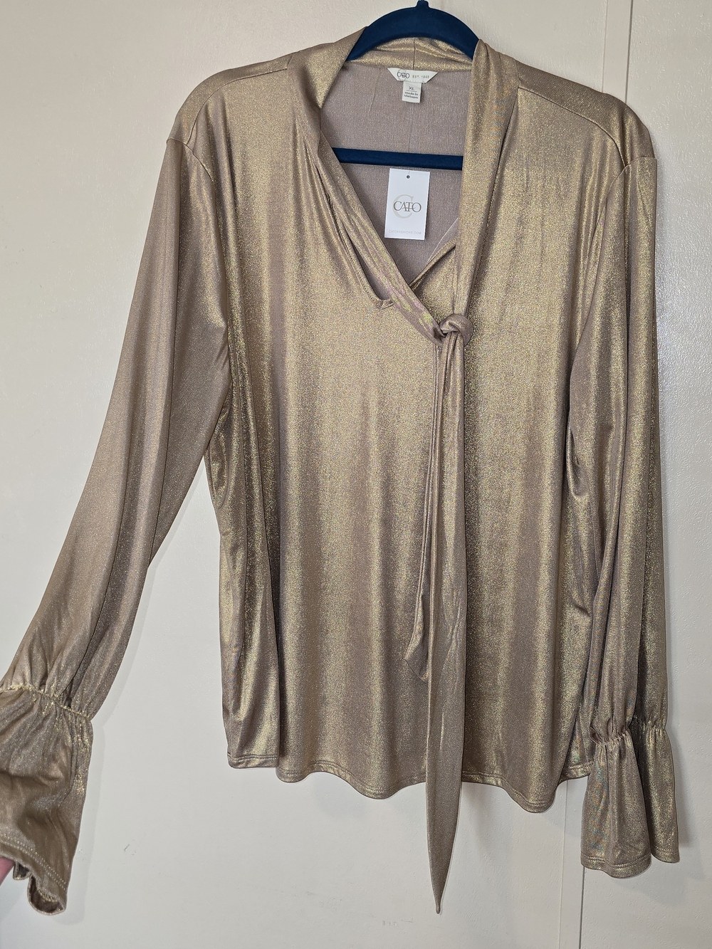Cato VM Sportswear Metallic Long Sleeve Blouse Gold XL NWT
